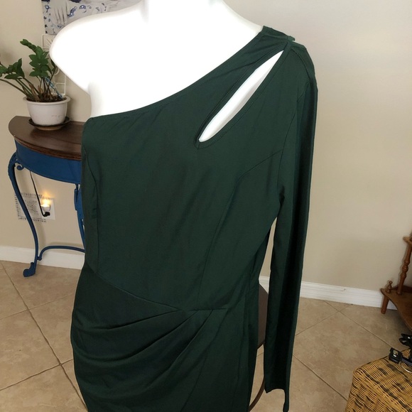 NWT THEENKOLN One Shoulder Cutout Ruched Cocktail Wedding Bodycon Dress L - Picture 3 of 10